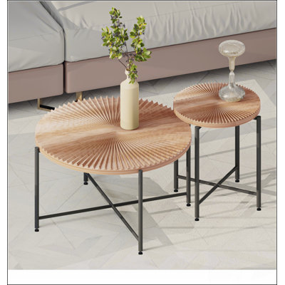 Ensemble de 2 tables basses et tables de bout - Panneau de fibres à densité moyenne imperméable avec revêtement en PVC, conception cylindrique vieillie, pieds en métal - charme rustique classique, technique 