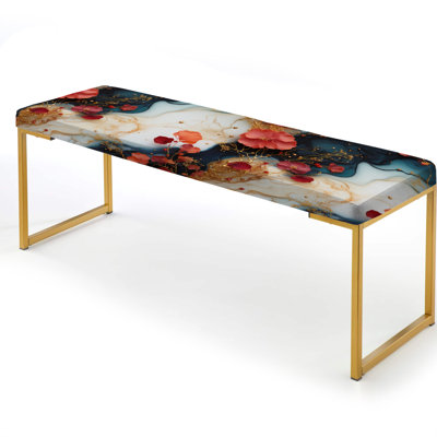 Enchanted White And Blue Marble Pattern - Marble Upholstered Gold Bench