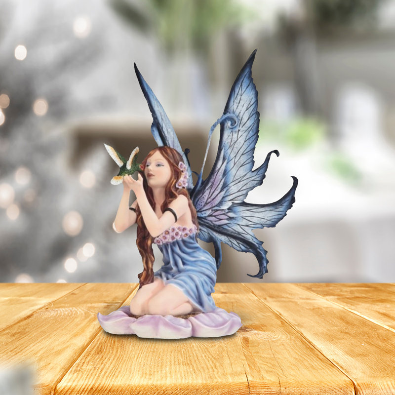 Figurine fée avec colibri 14,5 "H Spring Blue