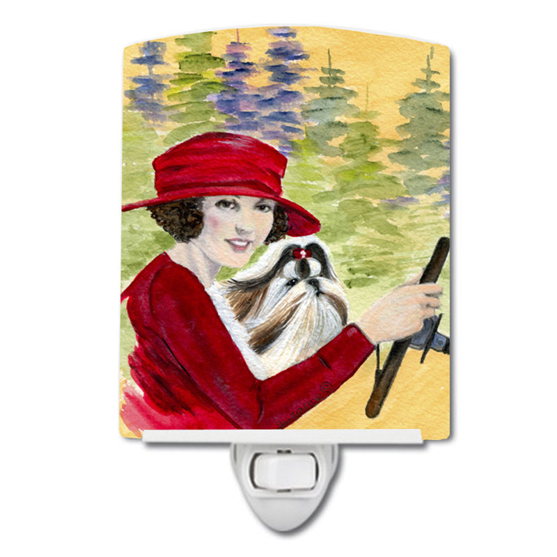 Lady Driving with Her Shih Tzu Ceramic Night Light