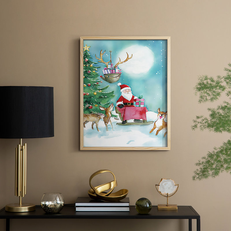 Christmas Holiday Art DCCLVI Framed Print - Solid Wood, 11" H x 9" W, Natural