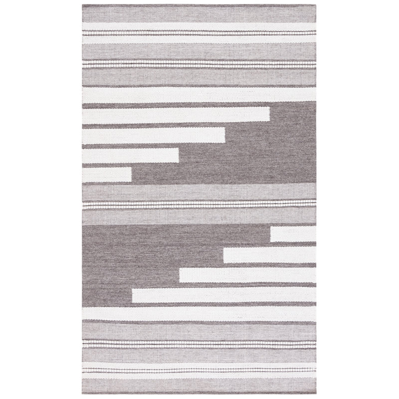 Ivory and Brown 6' x 9' Handwoven Wool Stripe Rug