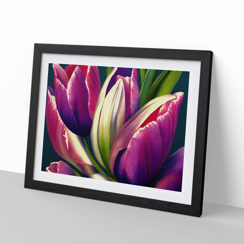 Dreamy Tulip Flowers - Single Picture Frame Painting, 34cm H x 46cm W x 2cm D, Black