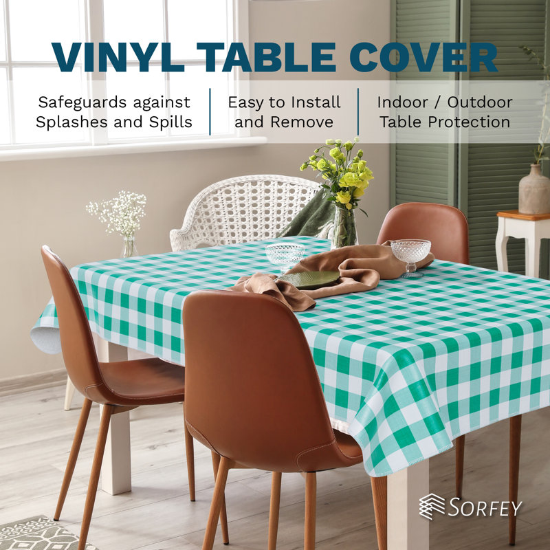 Nappe-Vinyle avec flanelle, rectangulaire, imperméable, facile à nettoyer, motif à carreaux, Blanc / beige, Rectangle 72 po