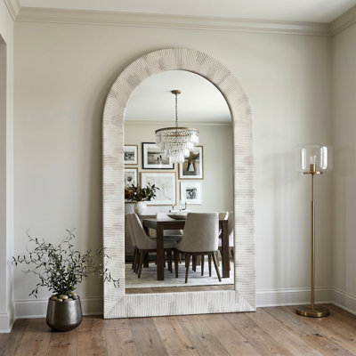 Squared Arch Full Length Floor Mirror with Scalloped Wooden Frame