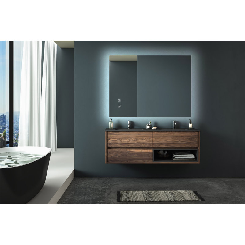 Miroir de salle de bain pour salle de bain, 28 po x 36 po, Marron foncé