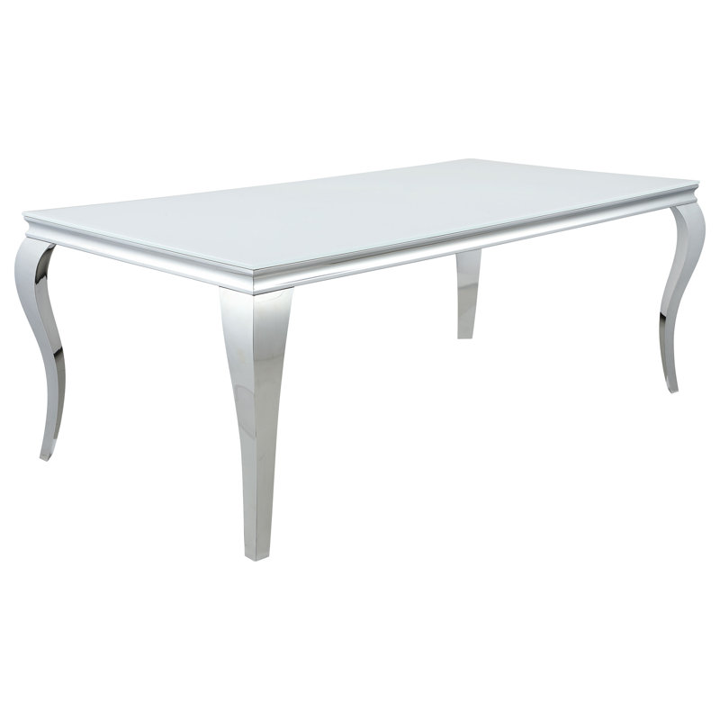 Carone Rectangular Glass Top Dining Table, White, 29.5"H x 80.75"L x 41.5"W