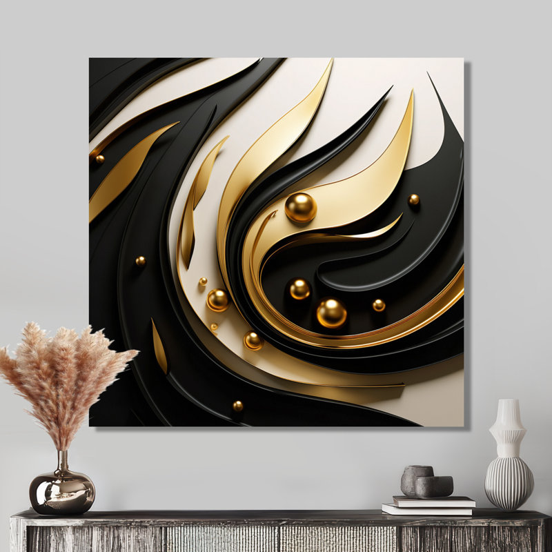 Gold Core Minimal Gold Streams - art mural paysage urbain, Métal métal, H 16 po x l 16 po x P 1 po