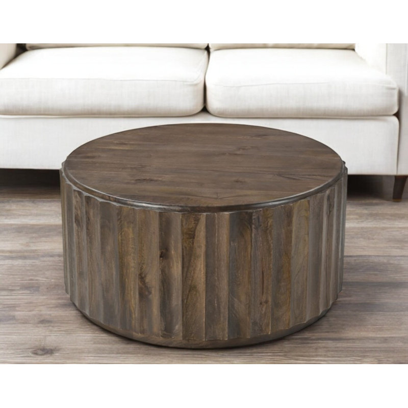 36" Brown Solid Wood Round Coffee Table