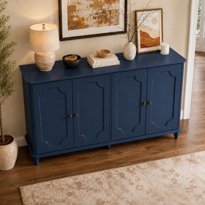 Buffet 60 po avec rangement, grande console d'entrée avec 4 portes et tablettes réglables, armoire de rangement décorative pour salle à manger, salon et cuisine