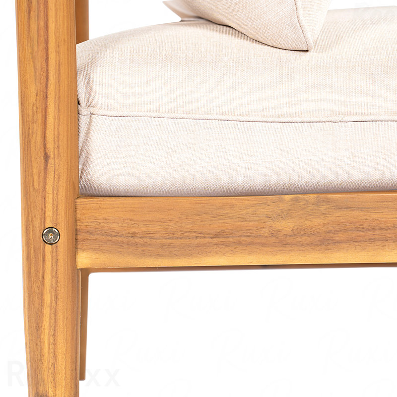Canapé d'extérieur avec accoudoirs gauche en bois d'acacia, finition teck clair avec coussin beige