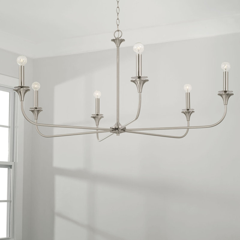 6 - Light Dimmable Classic / Traditional Chandelier, Brushed Nickel