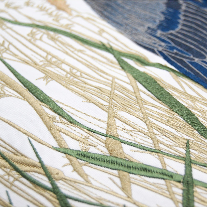 Blue Heron Embroidered Coastal Outdoor Square Pillow