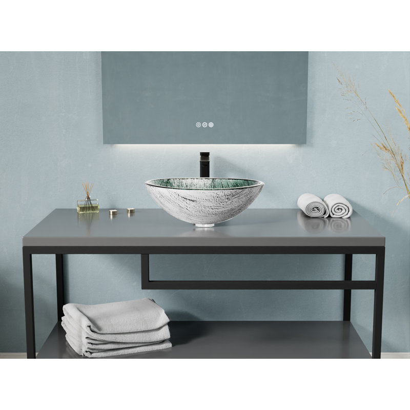 ANZZI 16.5'' Glass Circular Bathroom Sink, Stellar Gray