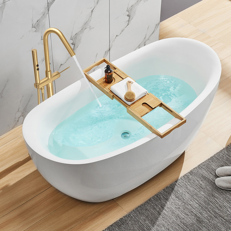 Single Handle Floor Mounted Freestanding Tub Filler with Brass Two-Function Handshower and Diverter, Brushed Brass