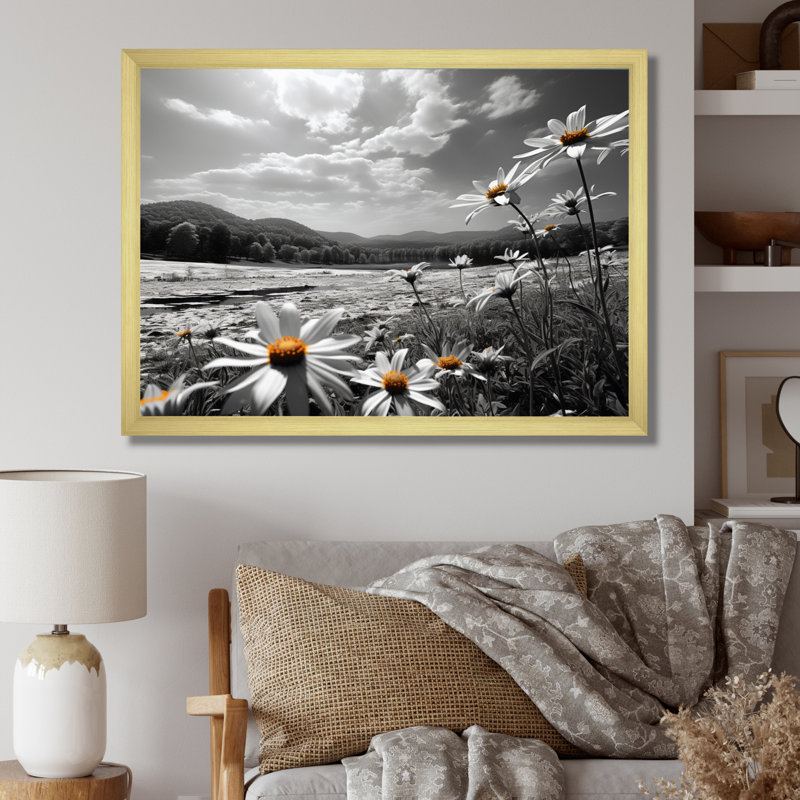 Champ de fleurs bronze pré - impression, H 30 po x l 40 po x P 1,5 po, Cadre doré simple