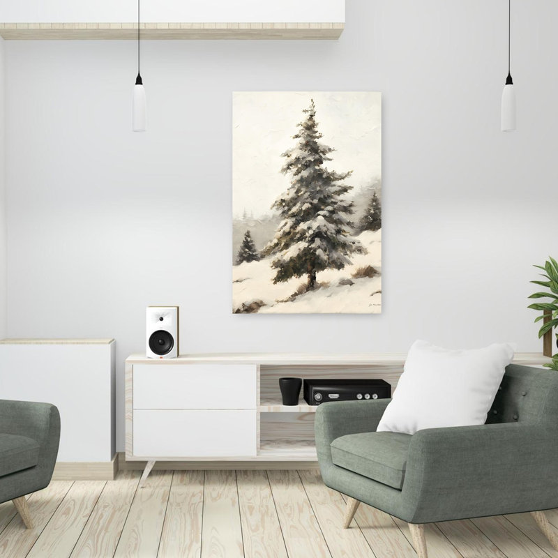 Neige recouverte de pin, art contemporain de paysage de pin abstrait, H 36 po x l 24 po