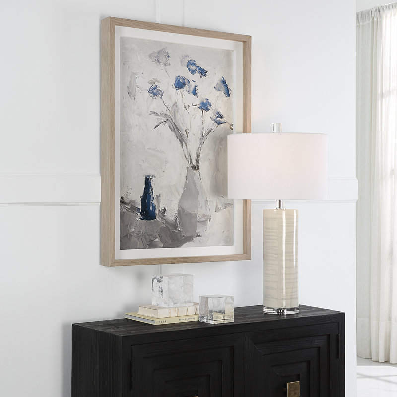 Blue Floral Still Life Framed Print in Gray Washed Pine