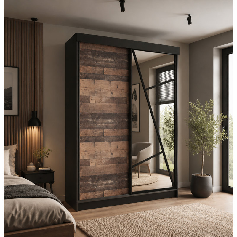 Cecillia 2 Door Wardrobe, 205cm H x 140cm W x 60cm D, Dark Brown/Gray