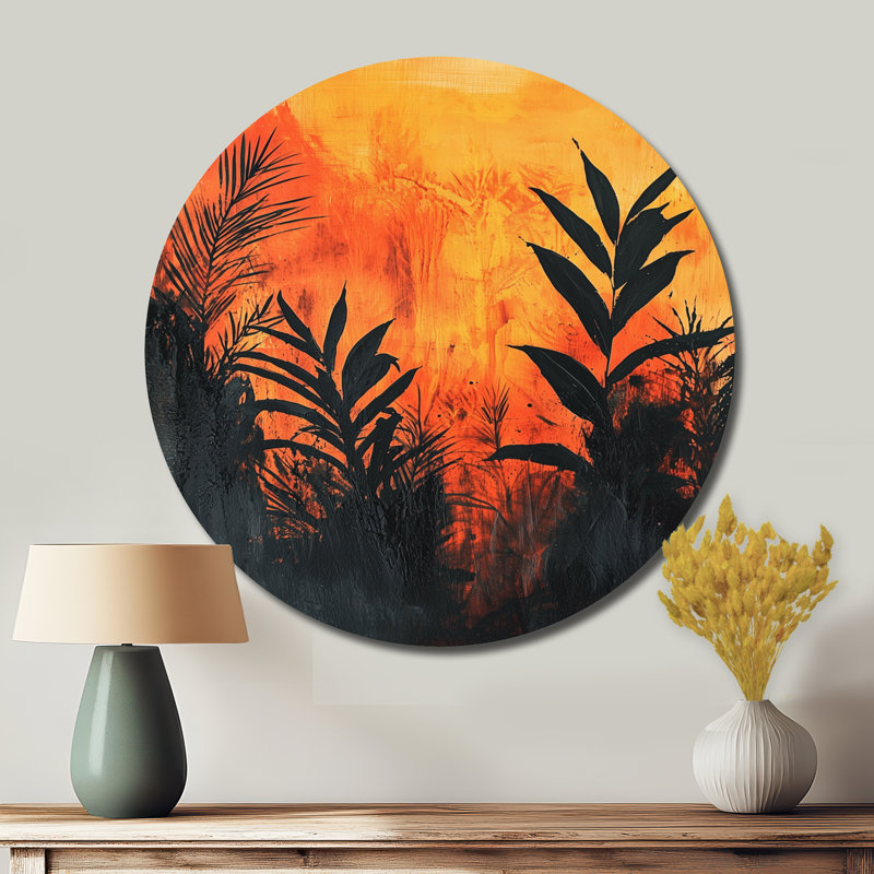 The Fiery Expressionism Tropical Forest I - Traditional Orange, reproduction d'art en métal, H 16 po x l 16 po