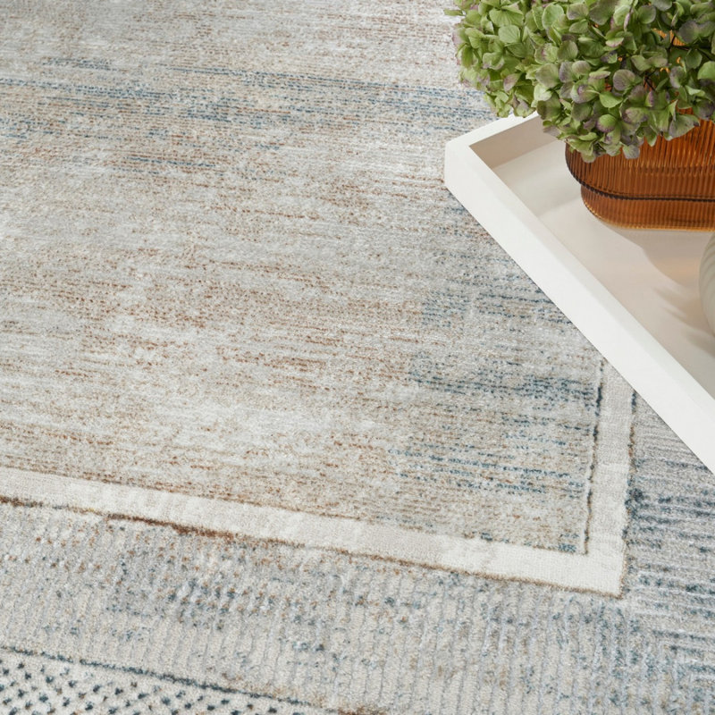 Grey Abstract Bordered 10Mm Pile Rug For Bedroom, Living, & Dining Room, Anti Shed Modern Rug, Rectangle 160 x 221 cm