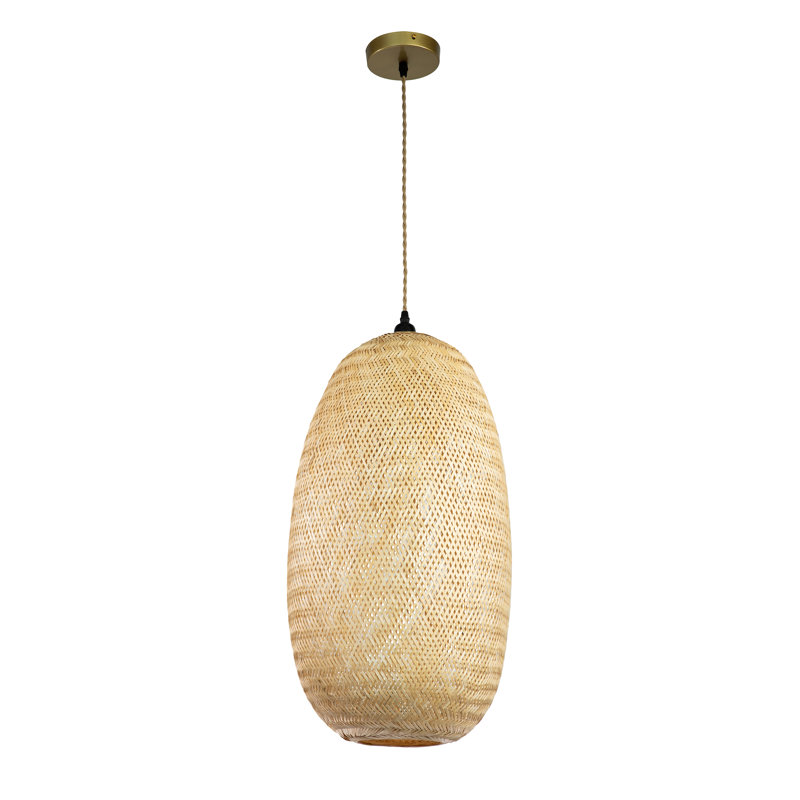 Luminaire suspendu surdimensionné en rotin 1 lumière avec finition laiton