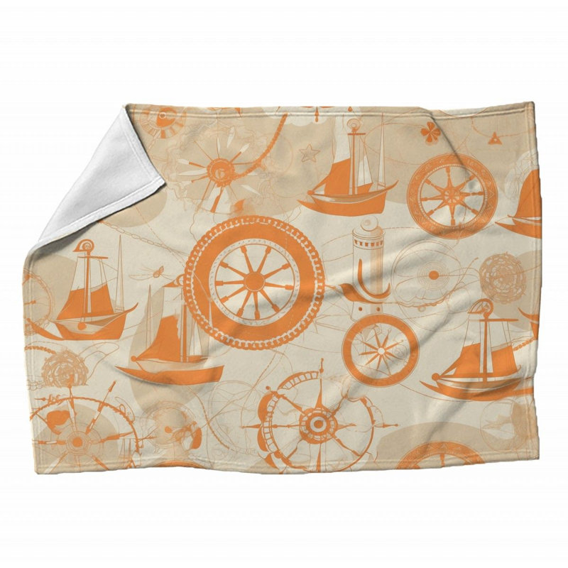 Machine Printed Throw Blanket, Geometric, 80" L x 60" W, Orange/Beige