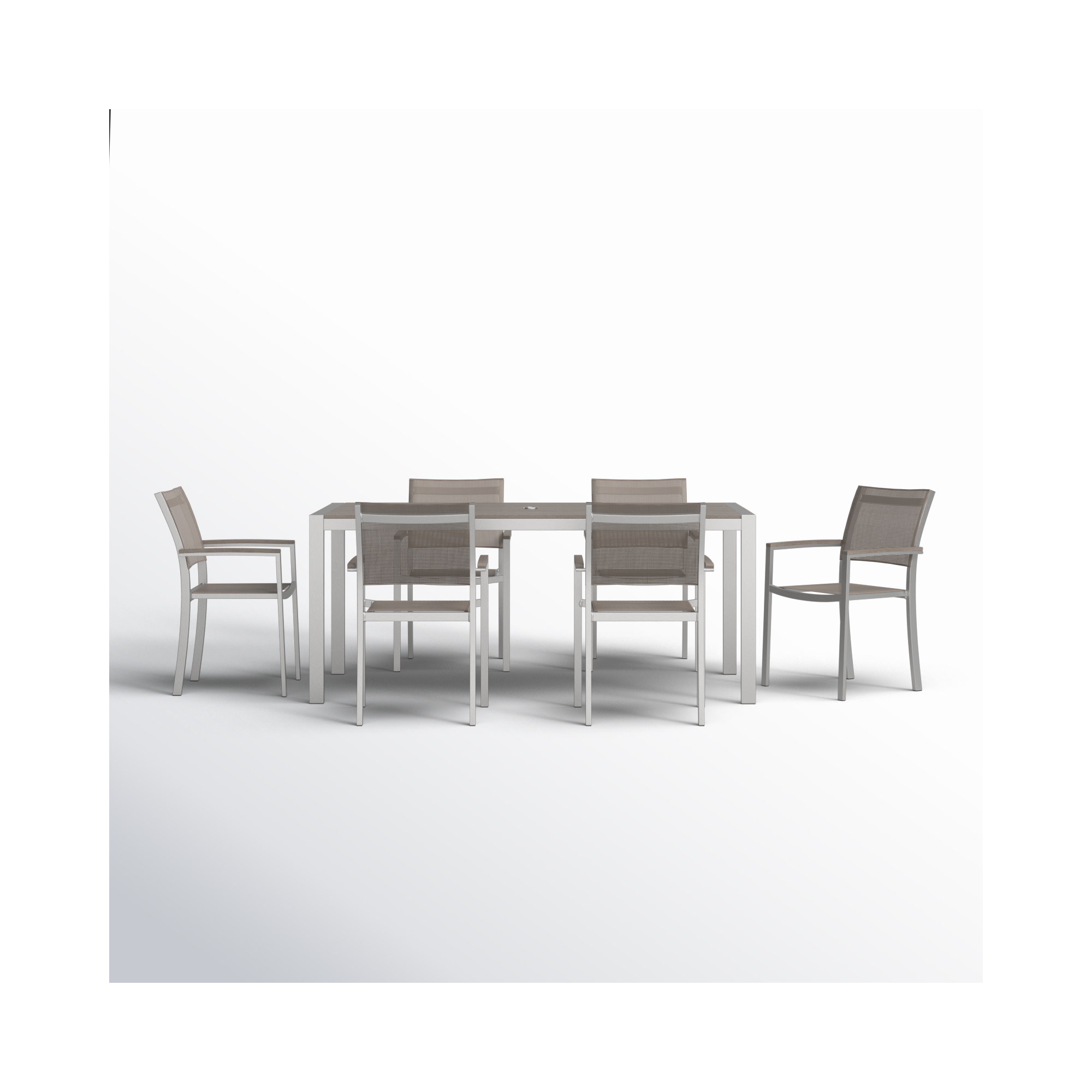 Aynura 6 - Person Metal Patio Dining Set with Rectangular Table, Silver Frame/Gray Top