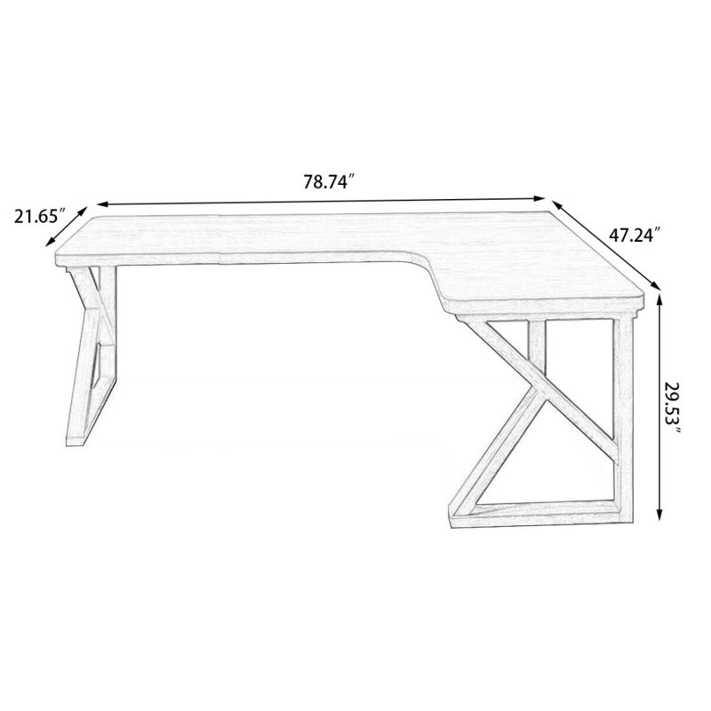 Bureau en bois massif en L Burlywood, H 29,53 po x l 78,74 po x P 47,24 po, Retour à droite