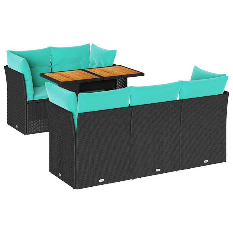  Ensemble de canapé de patio 6 pièces avec coussins en rotin de polyester, H 28,7 po x L 39,4 po x l 21,7 po, Noir, Vert