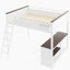 Grand lit mezzanine avec bureau, tablette ouverte et boîte de rangement, station de charge USB, blanc