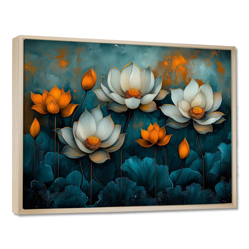 Illana - Floral Wall Art, H 30 po x l 40 po, Impression encadrée flottante, Crème, crème