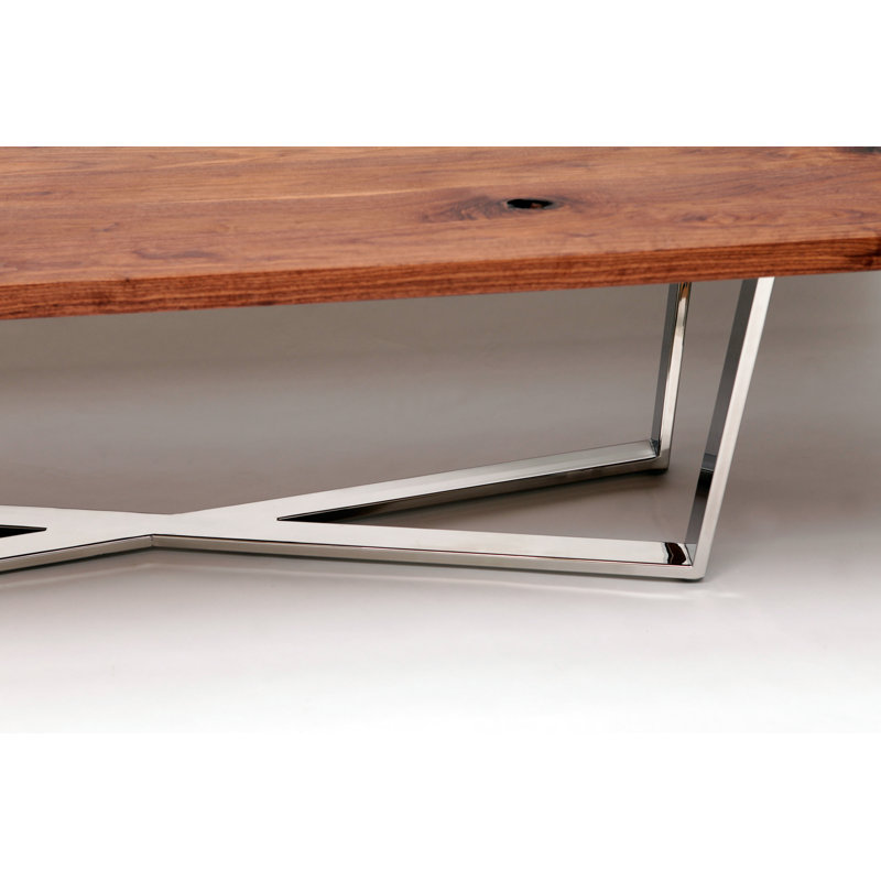Gax Walnut Wood Dining Table, 36" W x 108" L, Polished Stainless Steel