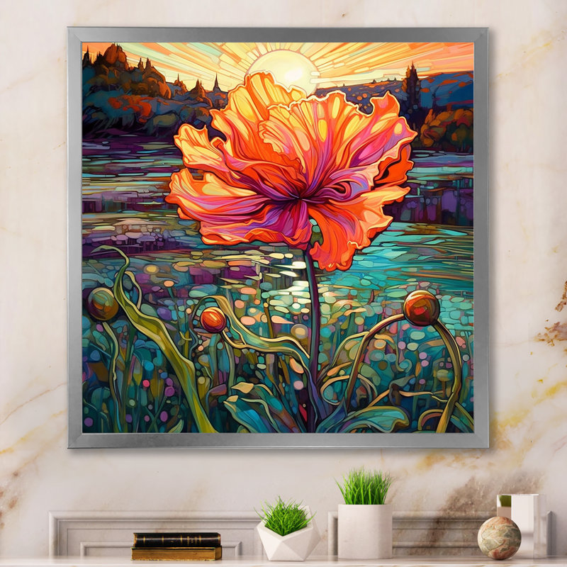 Décoration murale Glorious Pink Hibiscus By The Waterside - Fleurs sauvages, Cadre simple argenté, H 24 po x l 24 po x P 1 po