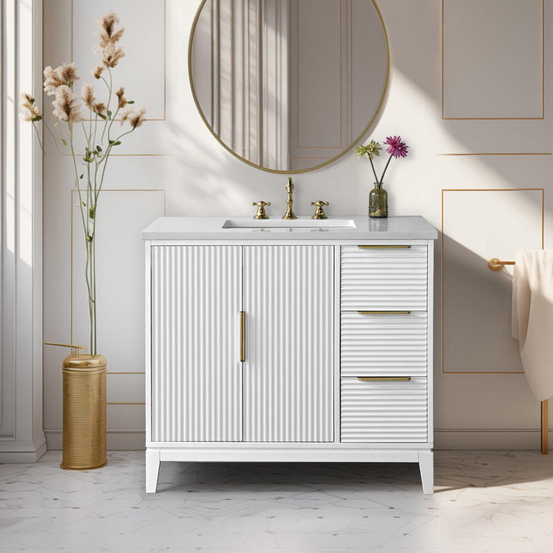 Lissandra 36" Single Bathroom Vanity In White With Engineered Stone Top