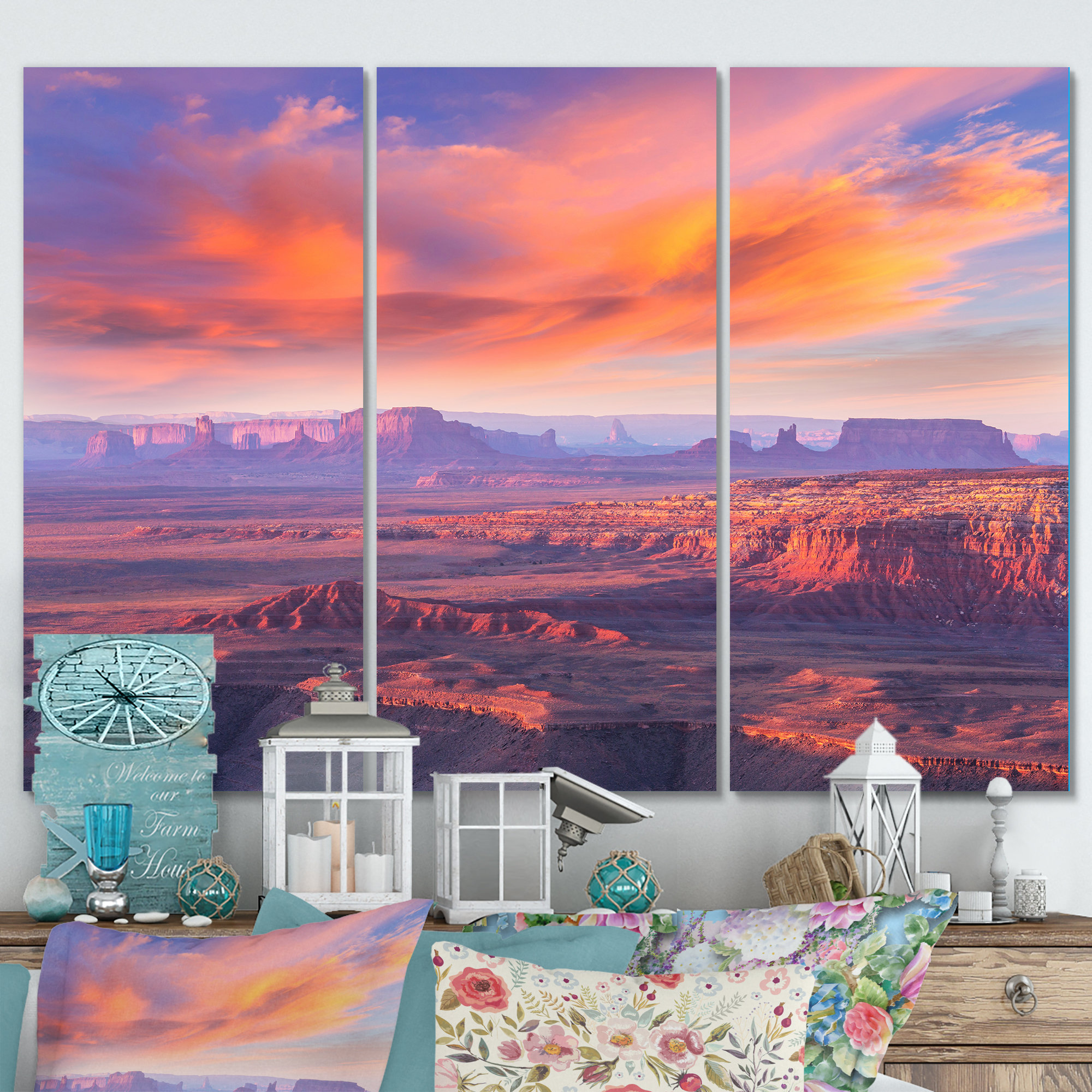 Millwood Pines Monument Valley Sunset On Canvas 3 Pieces Print | Wayfair
