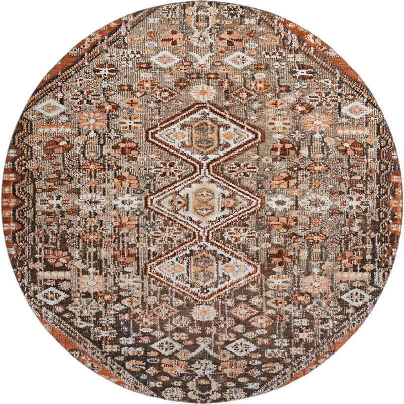 Premium Machine Washable Ashington AMF1834 Aztec Rug, Round 8'