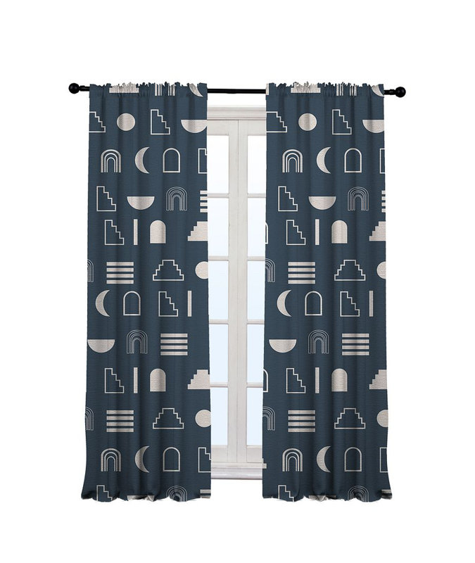 Iota Semi Sheer Curtain Pair, 140cm Width x 175cm Drop, Navy