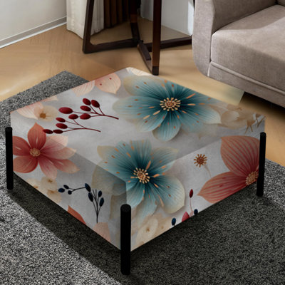Coral Coastal Harmony Floral Pattern - Floral Large Square Ottoman