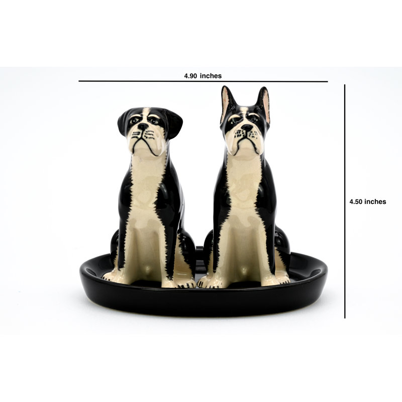 Salière et poivrière Boxer (noir) et plateau en céramique noire