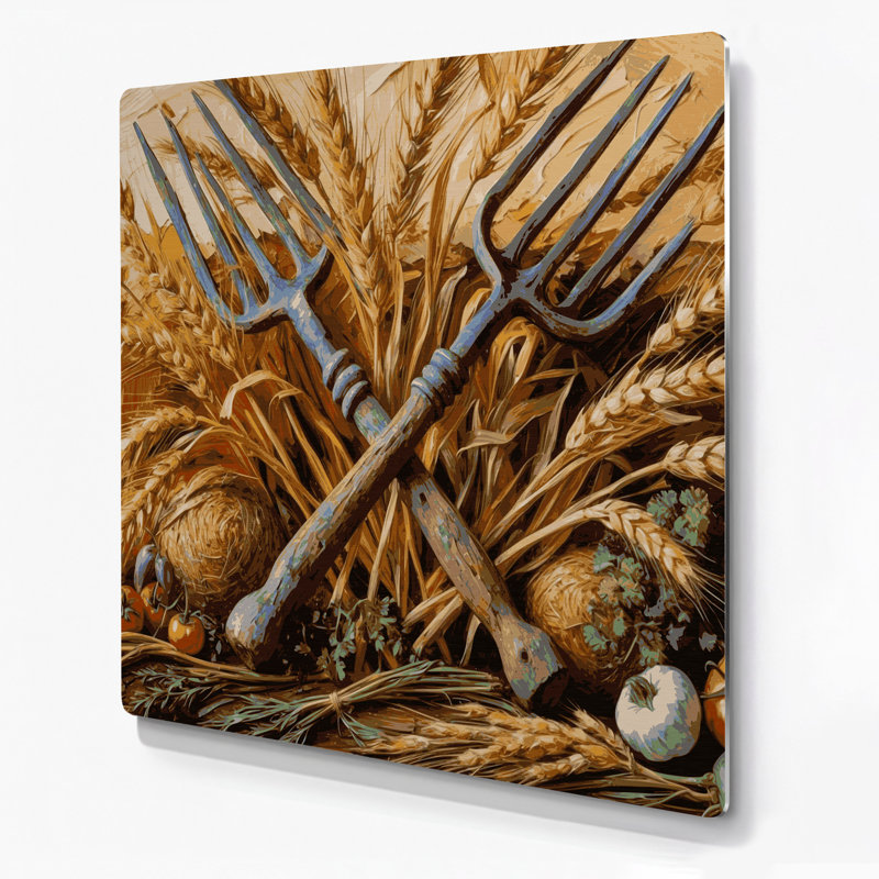 «Farm Farmed Pitchforks», art mural en métal brun, H 16 po x l 16 po