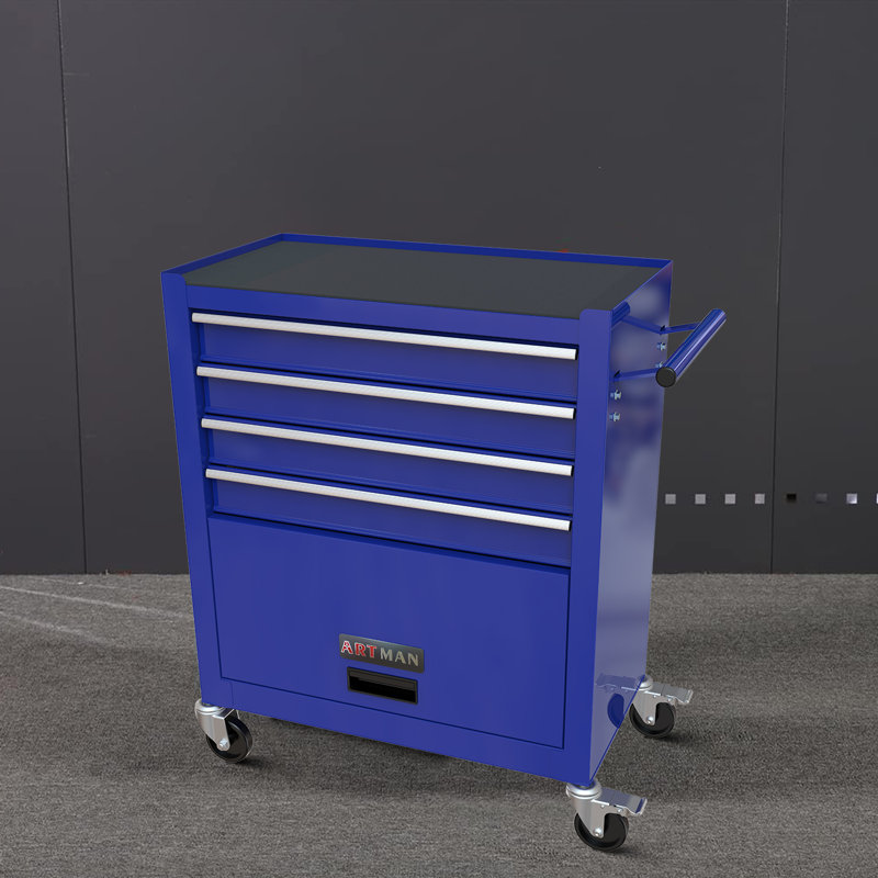 24.41" W 4 - Drawer Steel Bottom Rollaway Chest with Wheels, Blue
