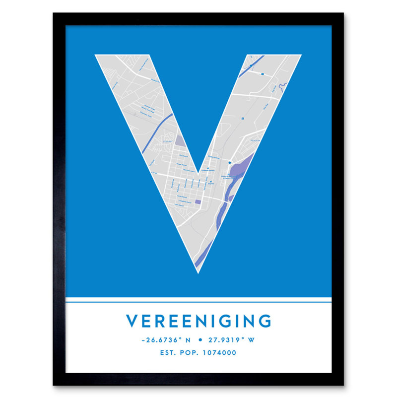 Vereeniging City Map Vereeniging Blue - Single Picture Frame Typography