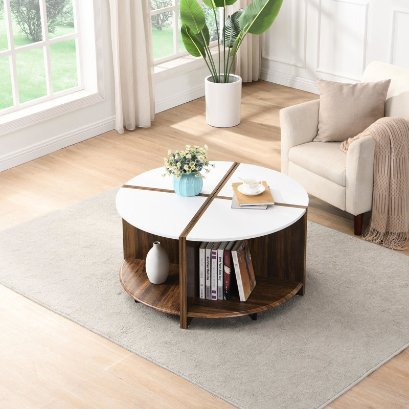 Table basse 4 pièces de style industriel en blanc. Et résistant. Facile à assembler, 2 rangements pour le salon et le jardin. Conception élégante avec table ronde blanche à 4 lignes ornées. Salle d'assemblage,