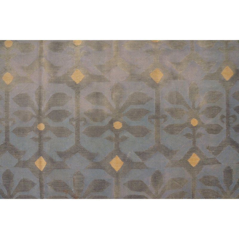 Soft Color Antique Oversized Geometric Floral Pattern Indian Dhurrie Rug