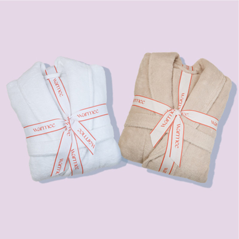 White Cotton Terry Cloth Mid-Calf Bathrobe with Pockets