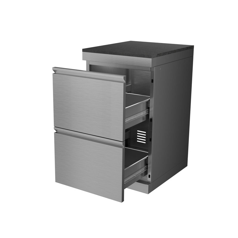 Armoire de rangement à double tiroir en acier inoxydable pour cuisine d'extérieur avec roulettes réglables