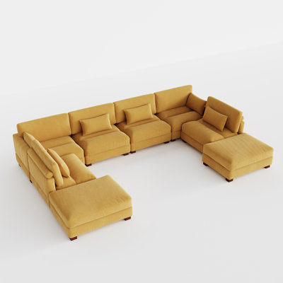 Maelina 8 - Piece Upholstered Orange Corduroy Modular Sectional Sofa with Pillow Back and Removable Ottoman