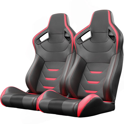2 pièces Universal Bucket Racing Seats Red Stitch Red