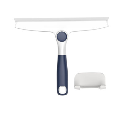 Raclette de douche, raclette en silicone pour portes en verre avec crochet, tête pivotante, (bleu marine)